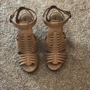 Tan open toe summer heels